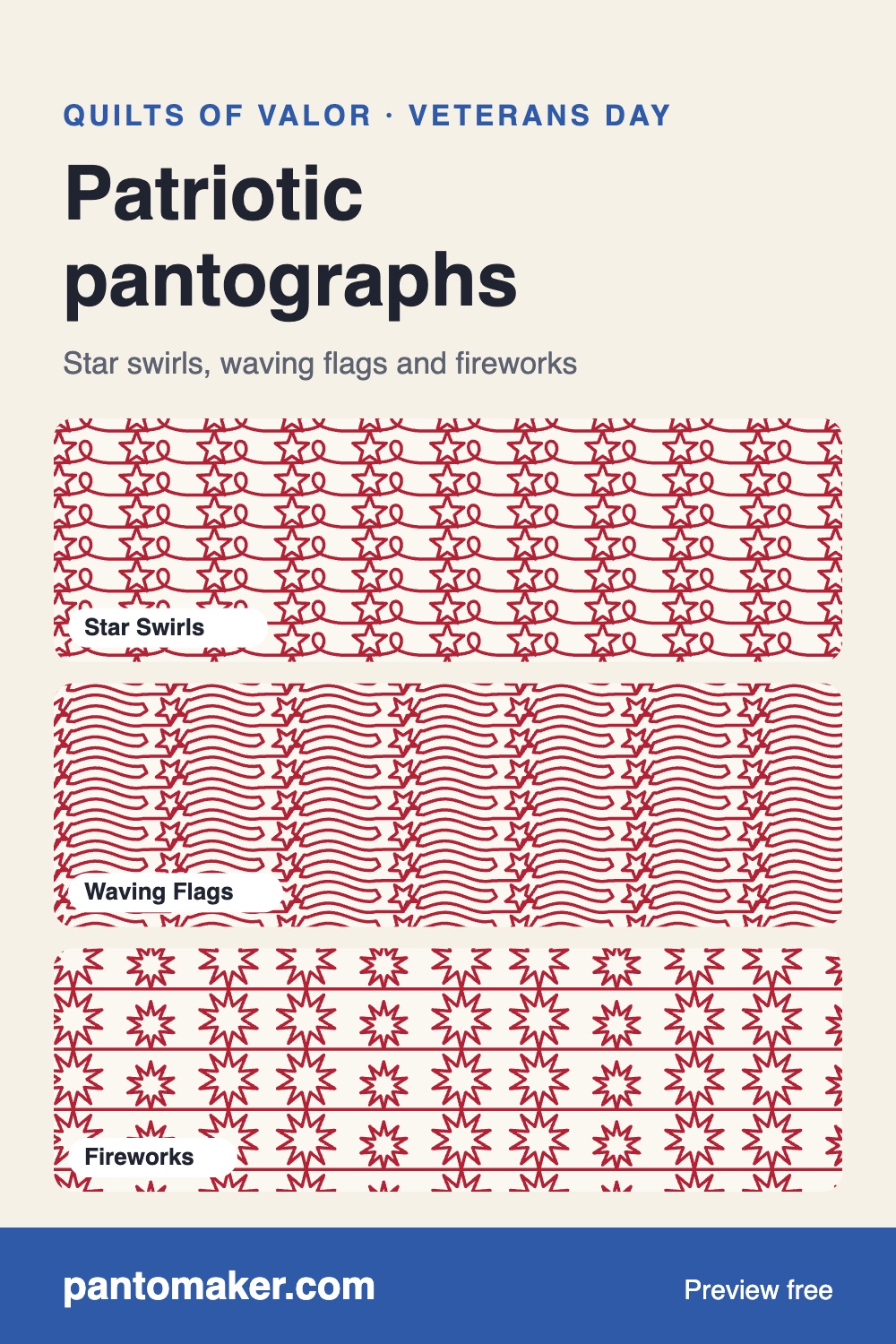 Quilting a Quilt of Valor: size requirements and patriotic pantographs — PantoMaker guide